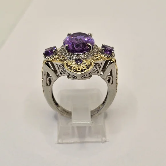 Gorgeous Amethyst Ring with Alexite Accents Size 8. Sterling & 18k Gold! - Picture 5 of 9